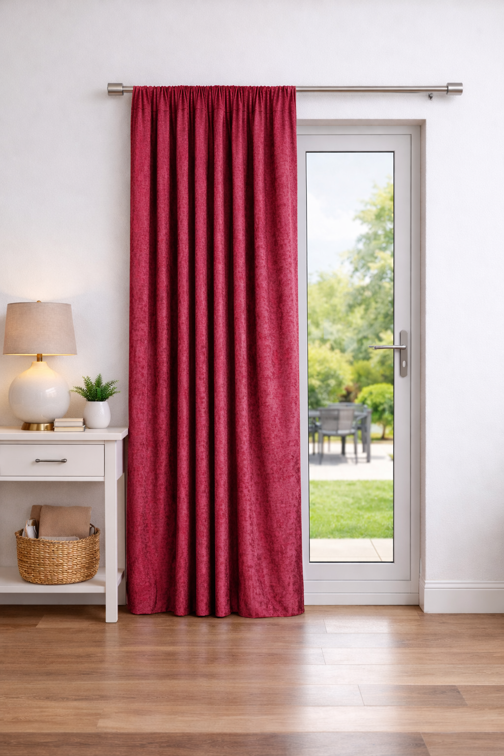 Crushed Velvet Fully Lined Ready Made Pencil Pleat Curtains (Red)