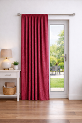 Crushed Velvet Fully Lined Ready Made Pencil Pleat Curtains (Red)
