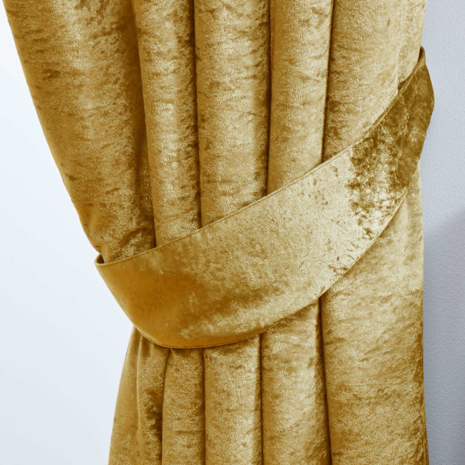 Crushed Velvet Fully Lined Ready Made Pencil Pleat Curtains (Ochre)