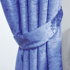 Crushed Velvet Fully Lined Ready Made Pencil Pleat Curtains (Blue)