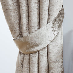Crushed Velvet Fully Lined Ready Made Pencil Pleat Curtains (Cream)