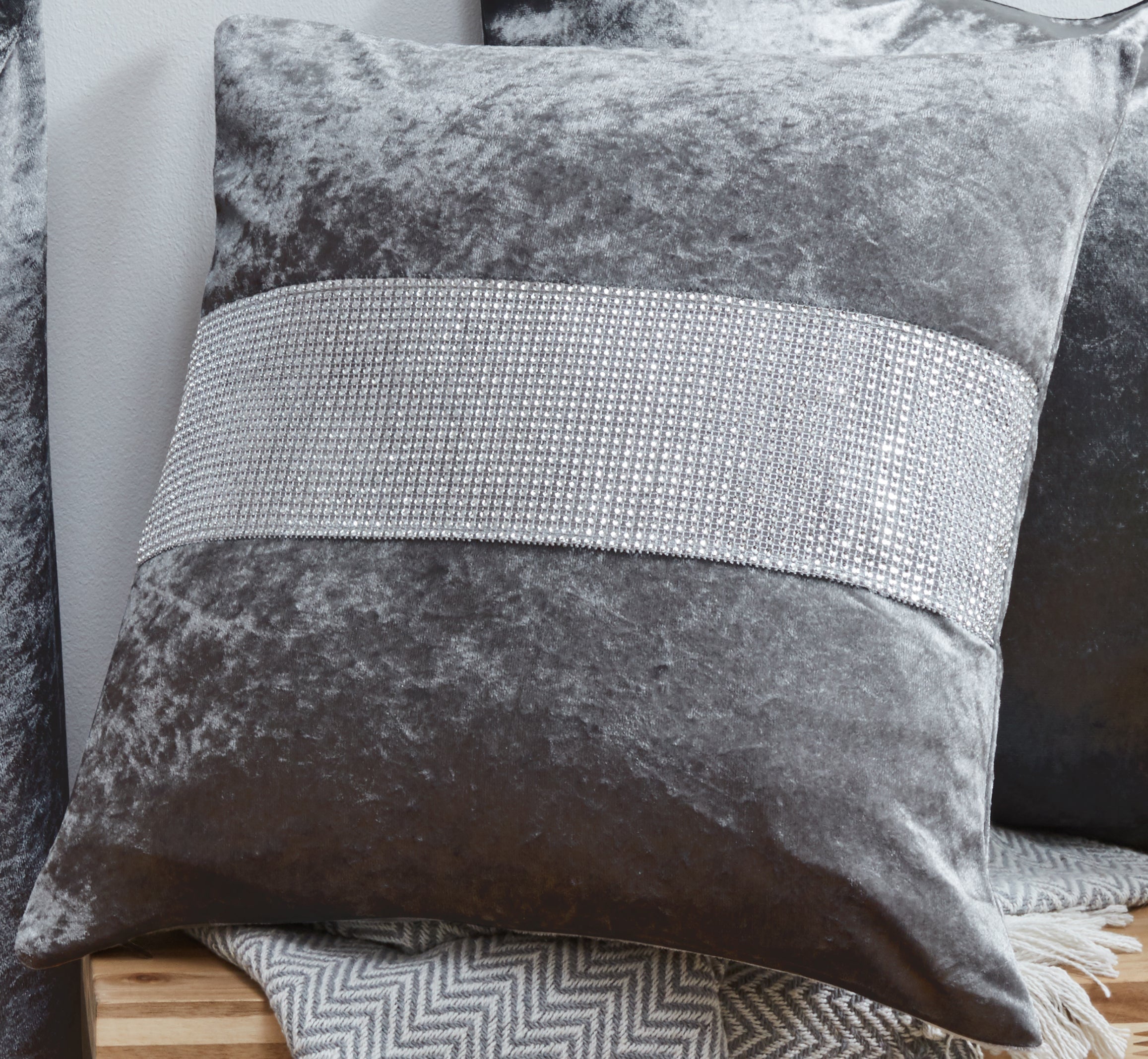 Crushed Velvet Diamante Cushion Covers 18 x 18"