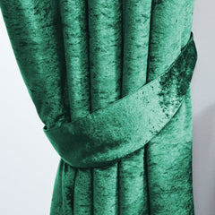 Crushed Velvet Fully Lined Ready Made Pencil Pleat Curtains (Emerald Green)