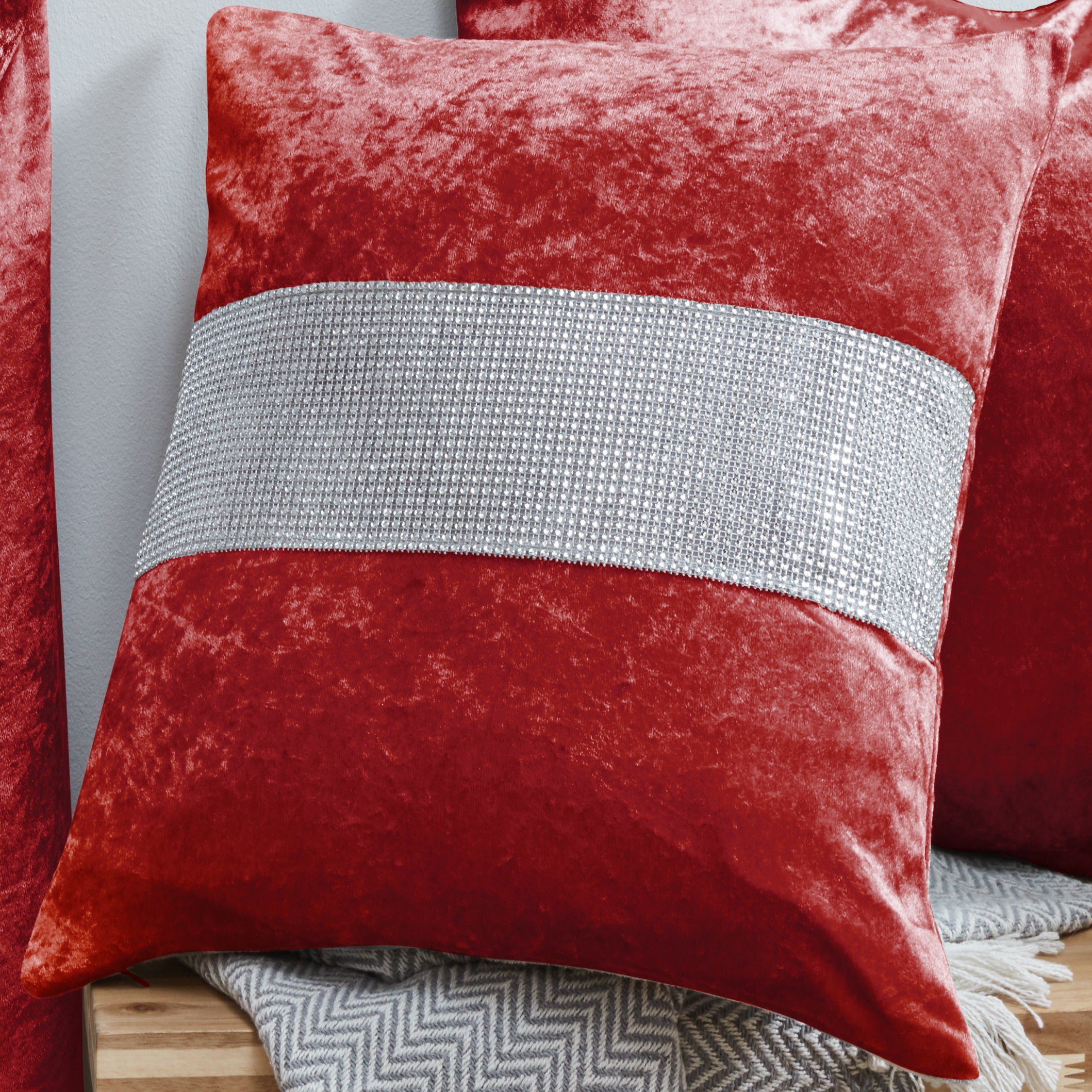 Crushed Velvet Diamante Cushion Covers 20 x 20"