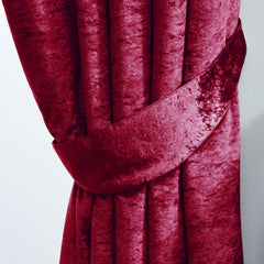 Crushed Velvet Fully Lined Ready Made Pencil Pleat Curtains (Red)