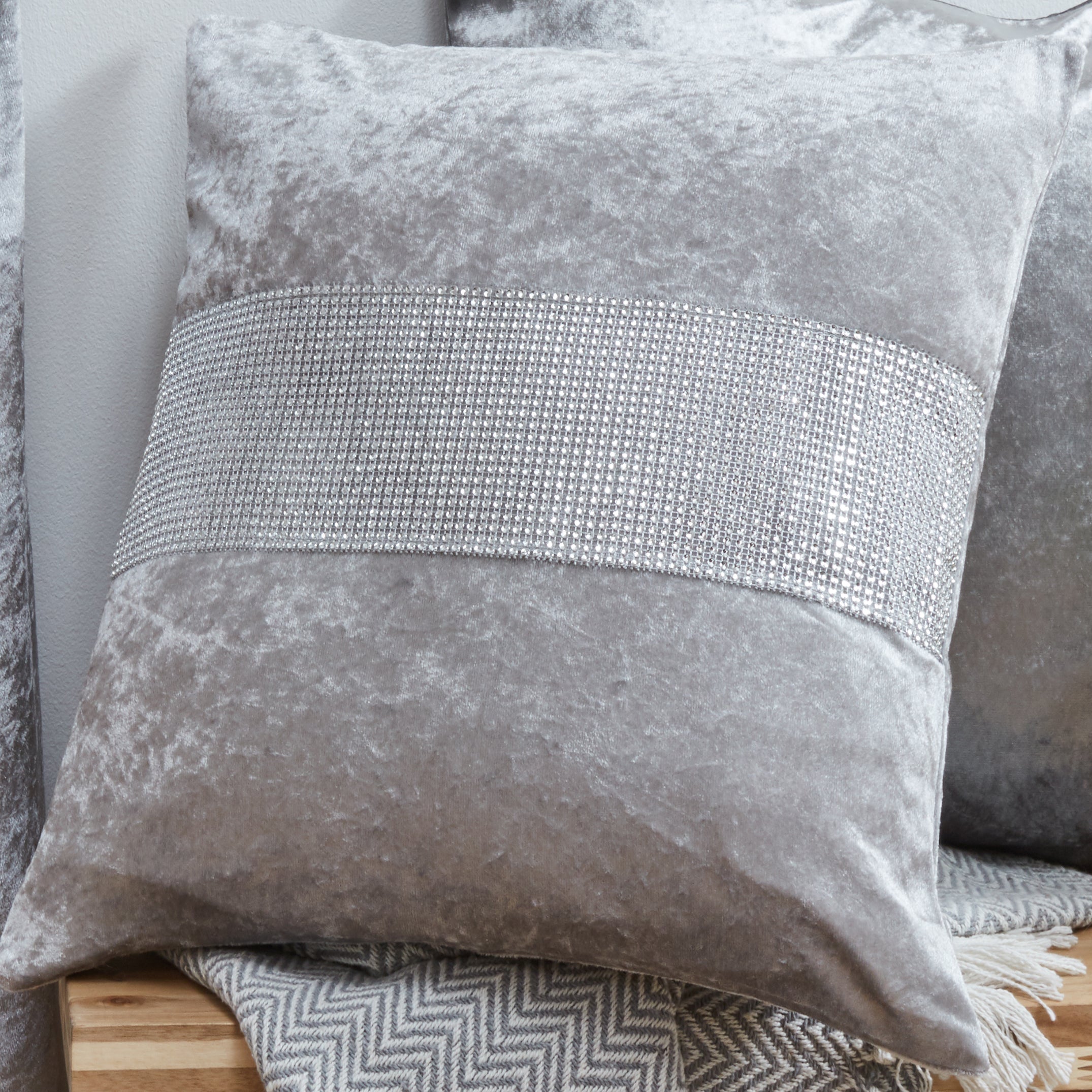 Crushed Velvet Diamante Cushion Covers 20 x 20"
