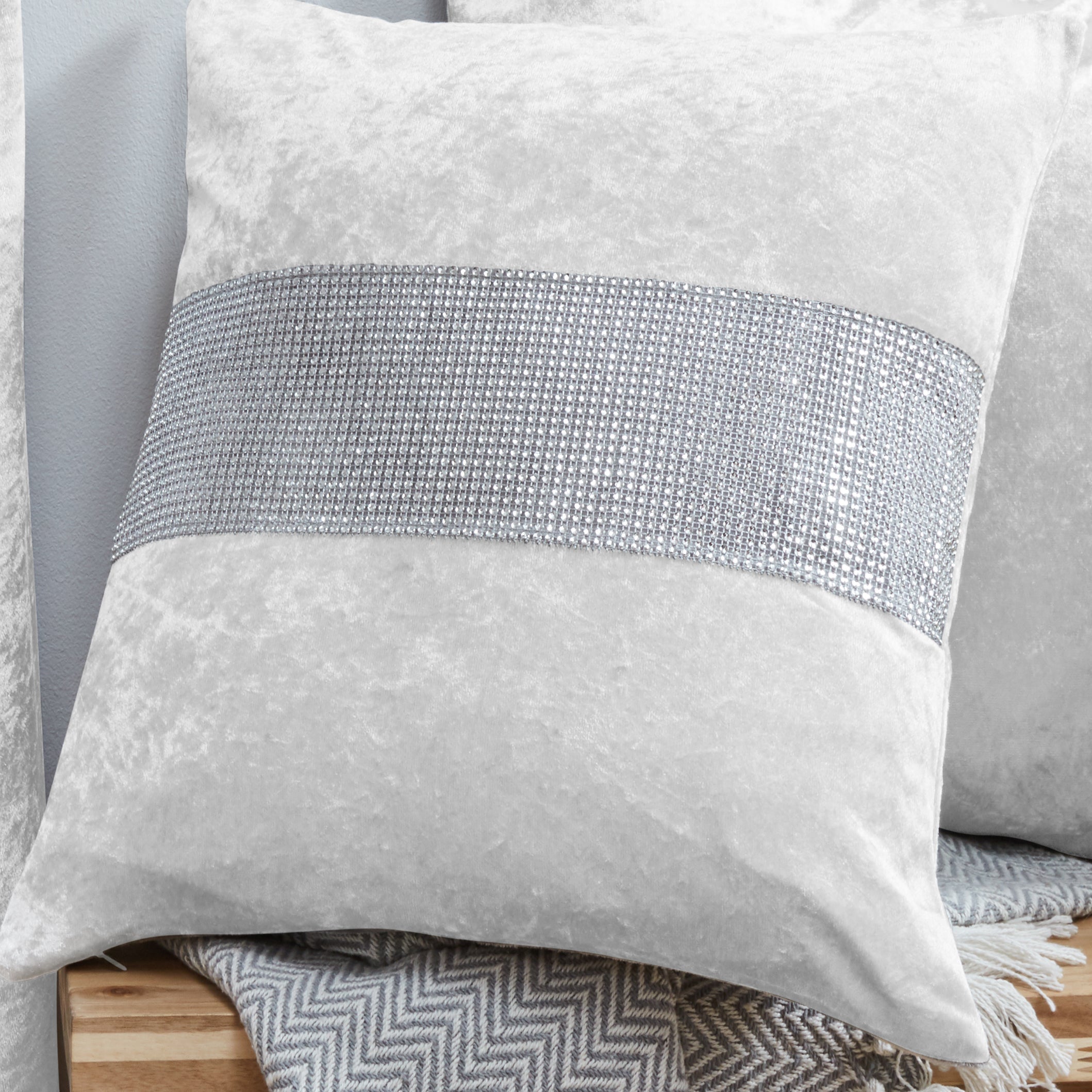 Crushed Velvet Diamante Cushion Covers 18 x 18"