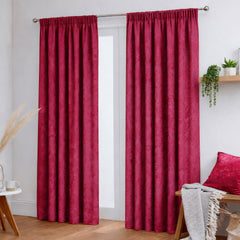 Crushed Velvet Fully Lined Ready Made Pencil Pleat Curtains (Red)