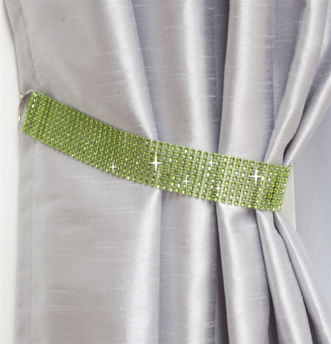 Pair Of Diamante Crystal Tie Backs (Green)