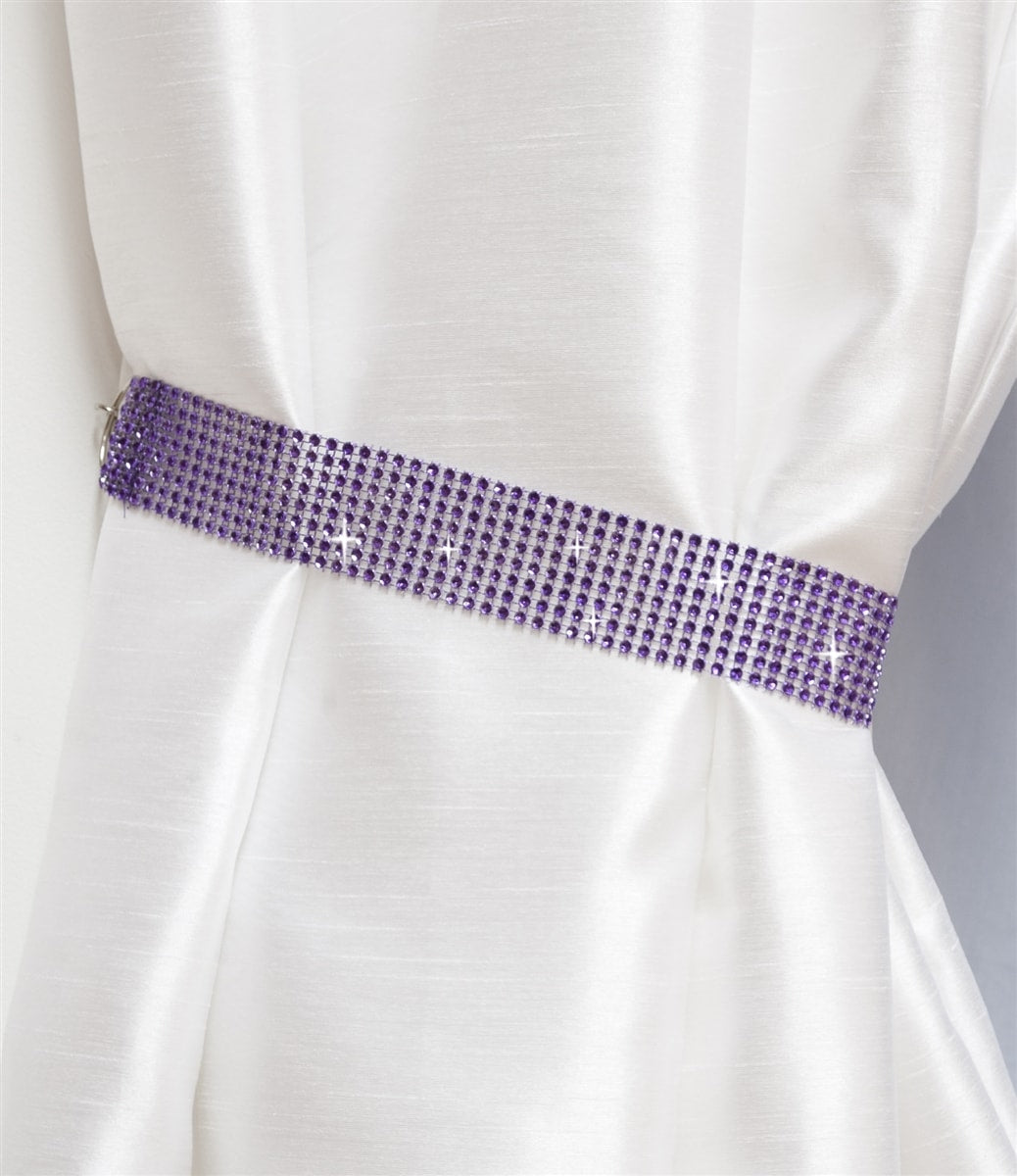 Pair Of Diamante Crystal Tie Backs (Purple)