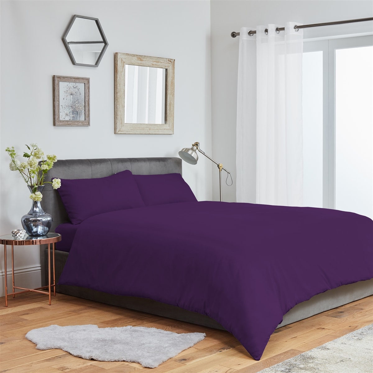 Plain Duvet Cover Bedding Set With Pillowcase (Aubergine)
