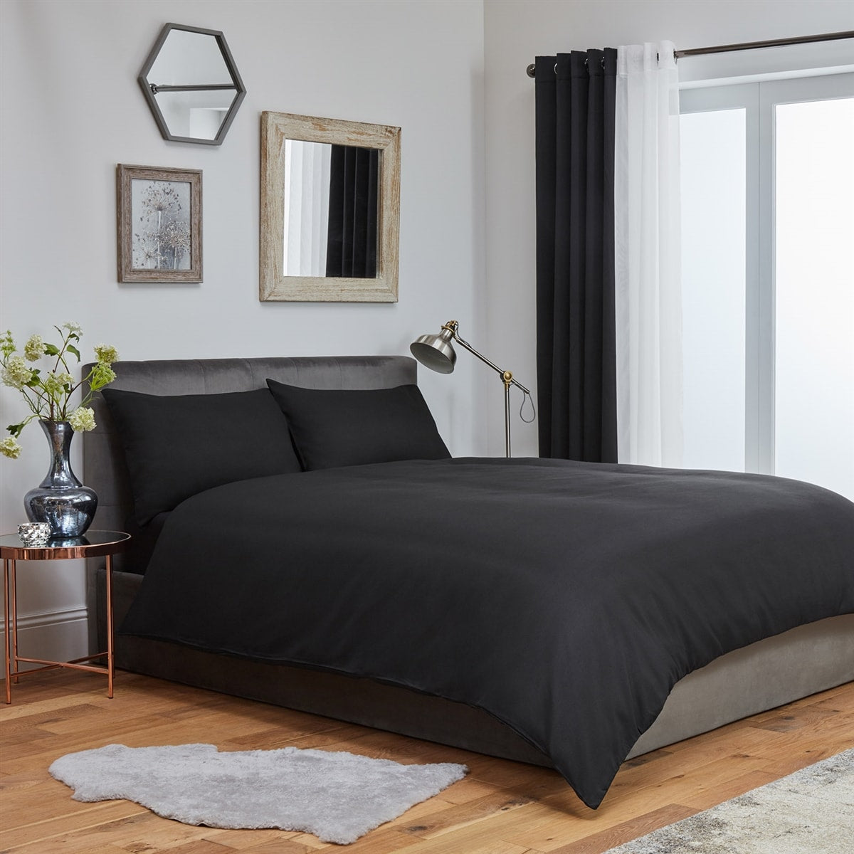 Plain Duvet Cover Bedding Set With Pillowcase (Black)