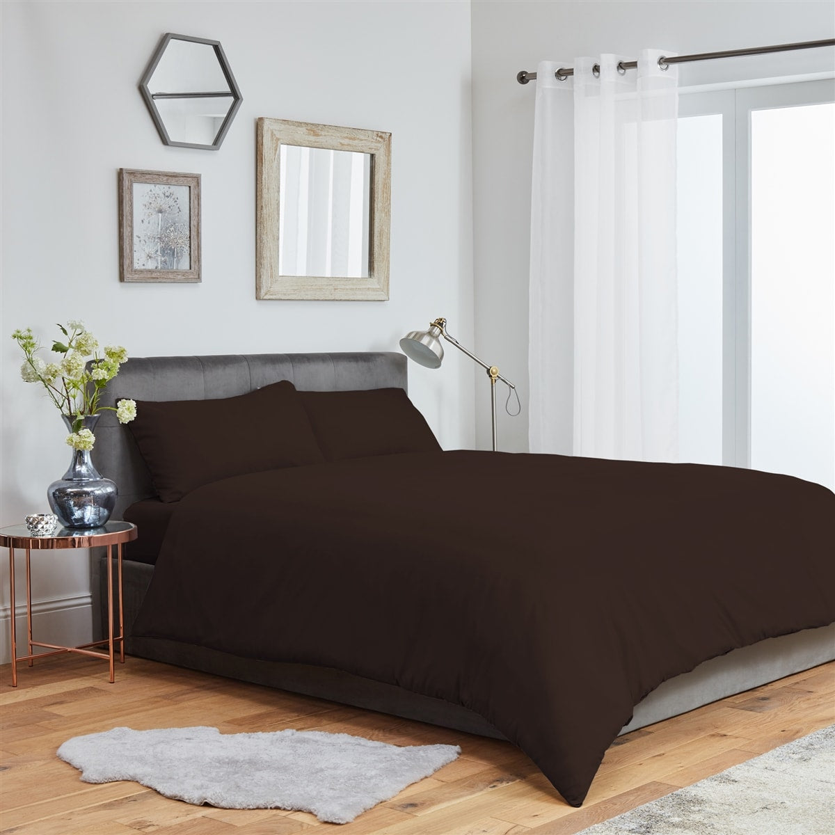 Plain Duvet Cover Bedding Set With Pillowcase (Chocolate)