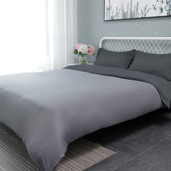 Reversible Plain Duvet Cover Bedding Set With Pillowcase (Grey - Silver)