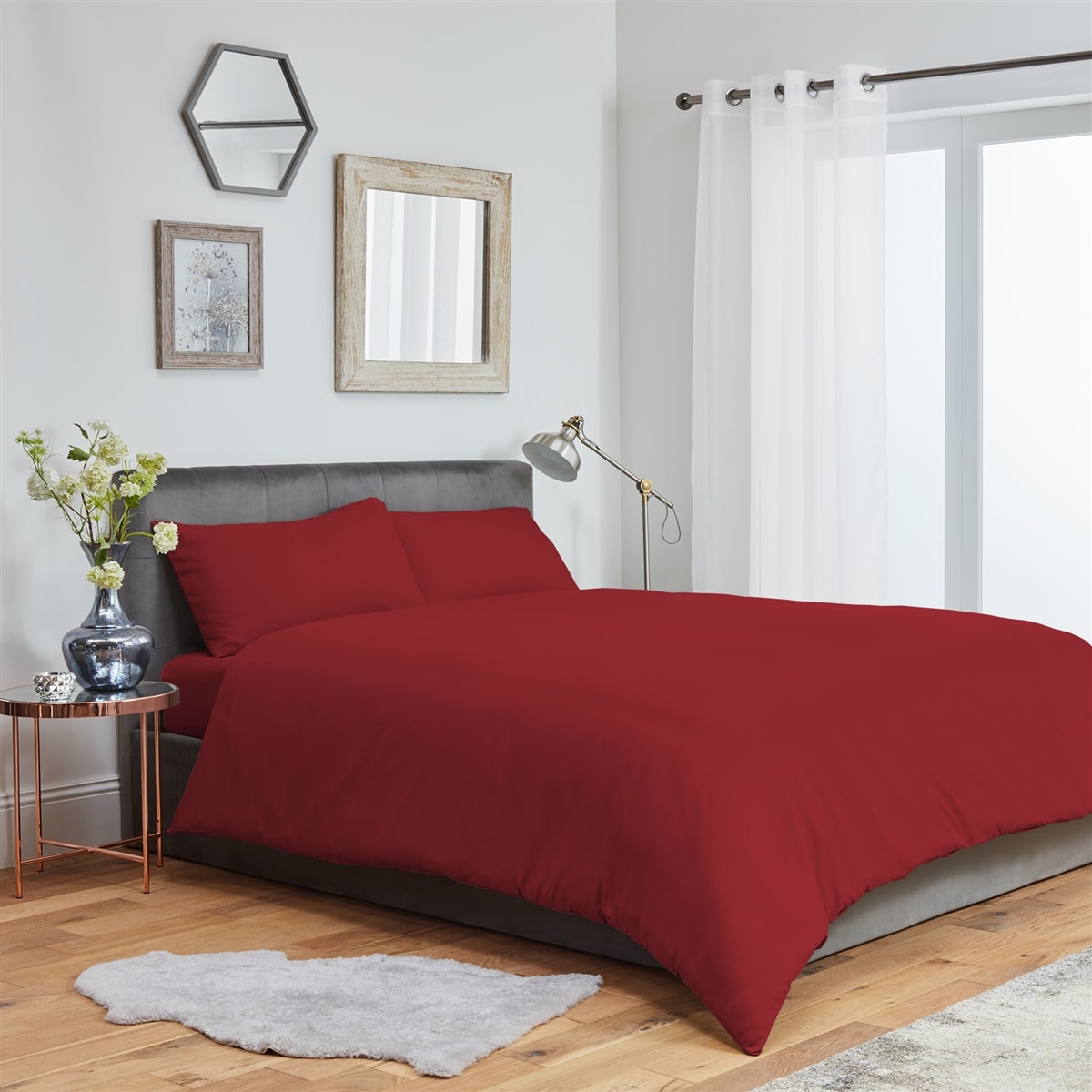 Plain Duvet Cover Bedding Set With Pillowcase (Red)