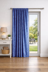 Crushed Velvet Fully Lined Ready Made Pencil Pleat Curtains (Blue)