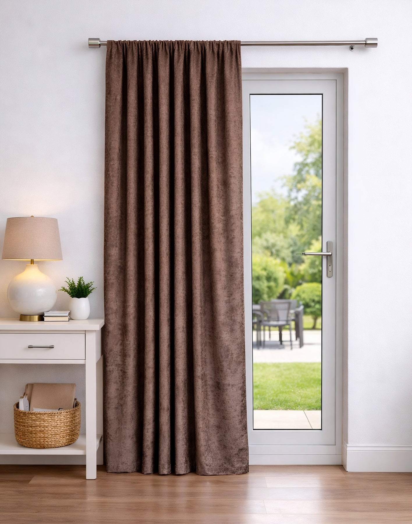 Crushed Velvet Fully Lined Ready Made Pencil Pleat Curtains (Mocha)