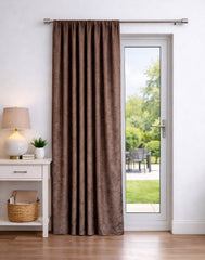 Crushed Velvet Fully Lined Ready Made Pencil Pleat Curtains (Mocha)