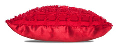 Elsa Faux Silk Eyelet Curtain Panel With Luxurious Fur Top (Red)