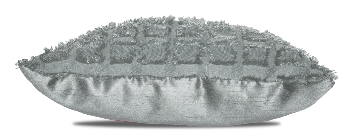 Elsa Faux Silk Eyelet Curtain Panel With Luxurious Fur Top (Silver)