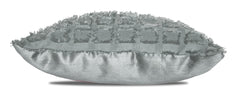 Elsa Faux Silk Eyelet Curtain Panel With Luxurious Fur Top (Silver)