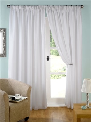 Evie' Lined Tape Top Voile Curtain (White)