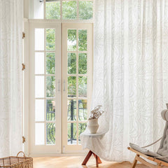 Eden Leaf Voile Eyelet Curtain Panel (White)