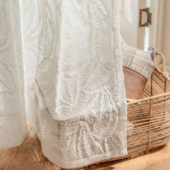 Eden Leaf Voile Slot Top Curtain Panel (White)