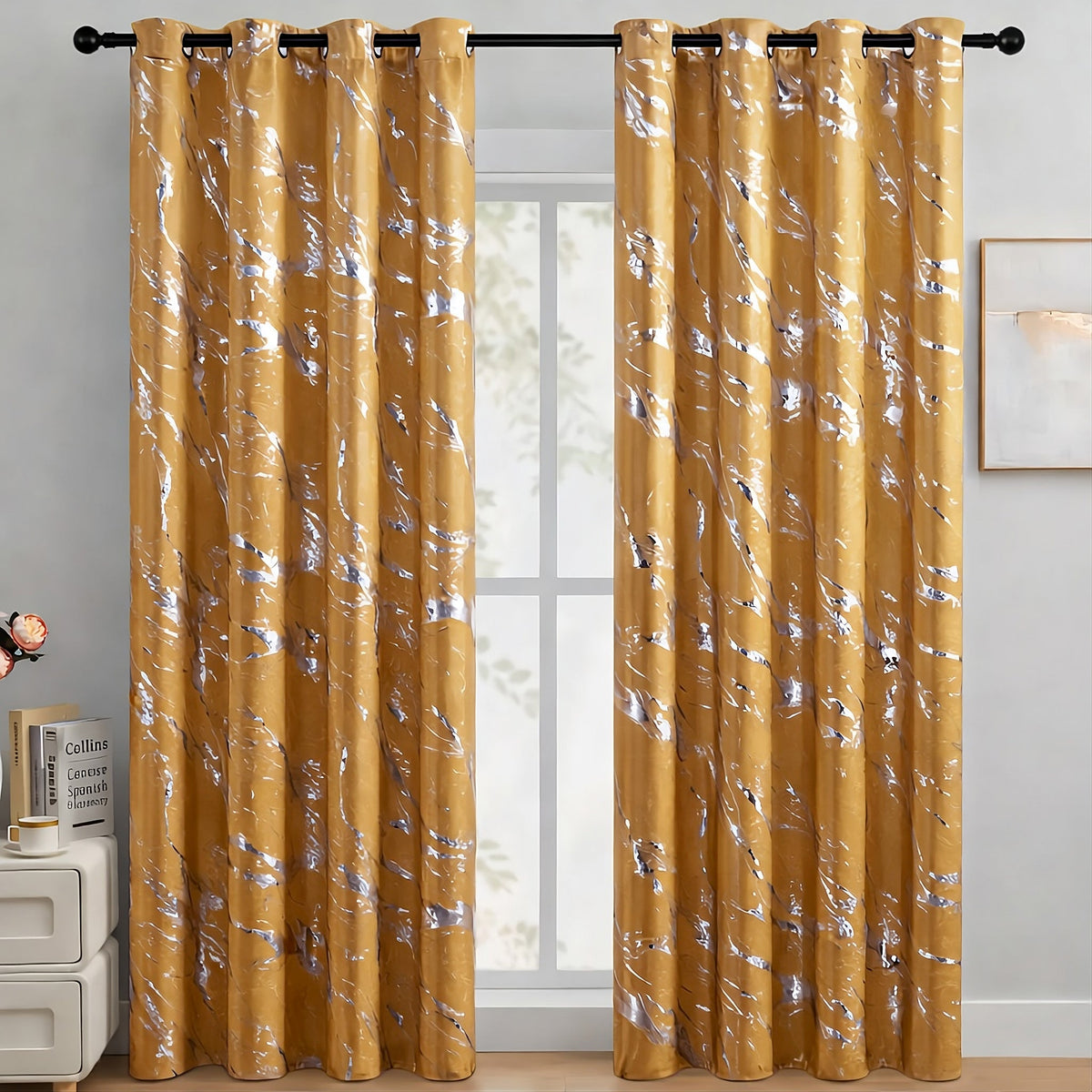 Elyse Thermal Blackout Eyelet Curtains With Silver Foil (Gold)