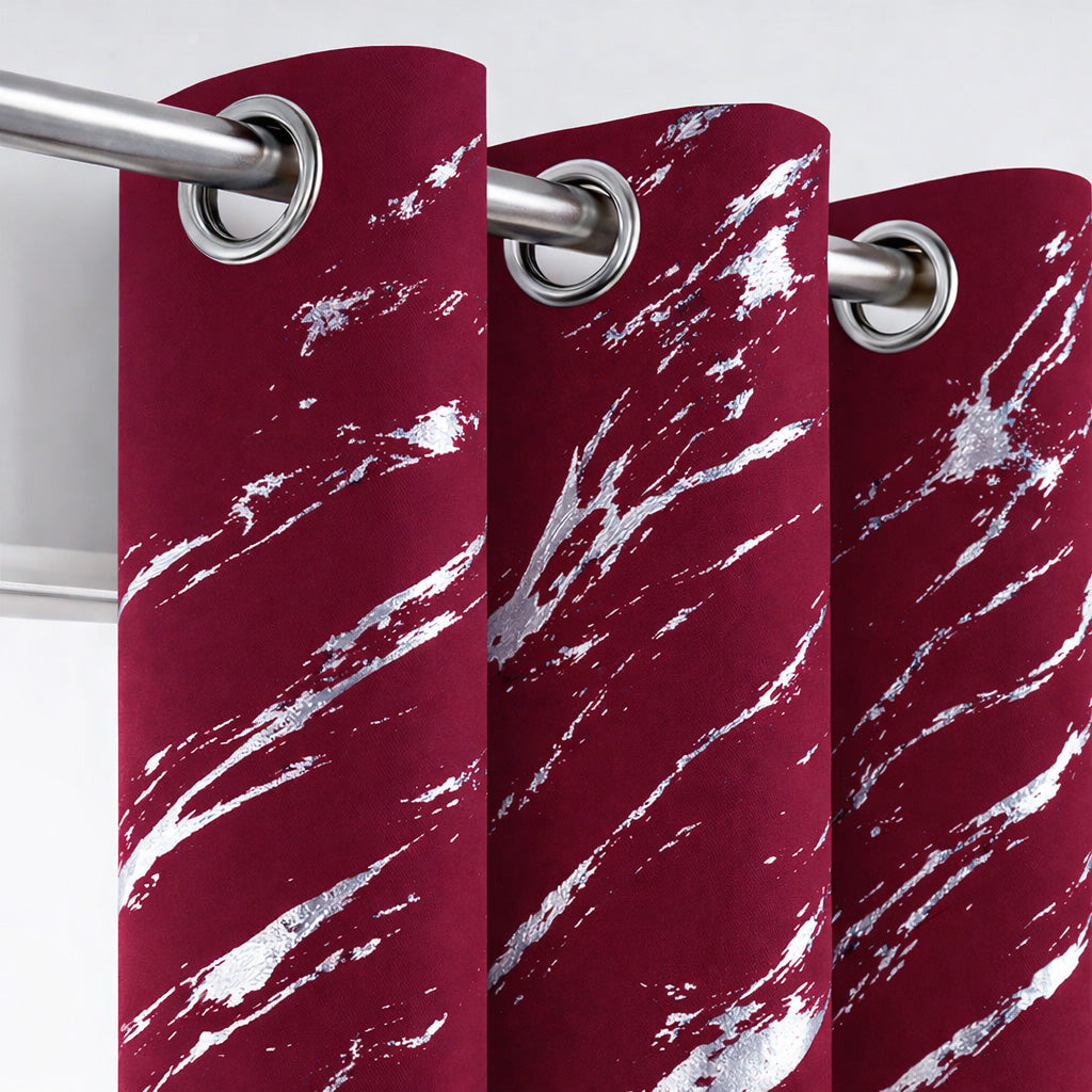 Elyse Thermal Blackout Eyelet Curtains With Silver Foil (Red)