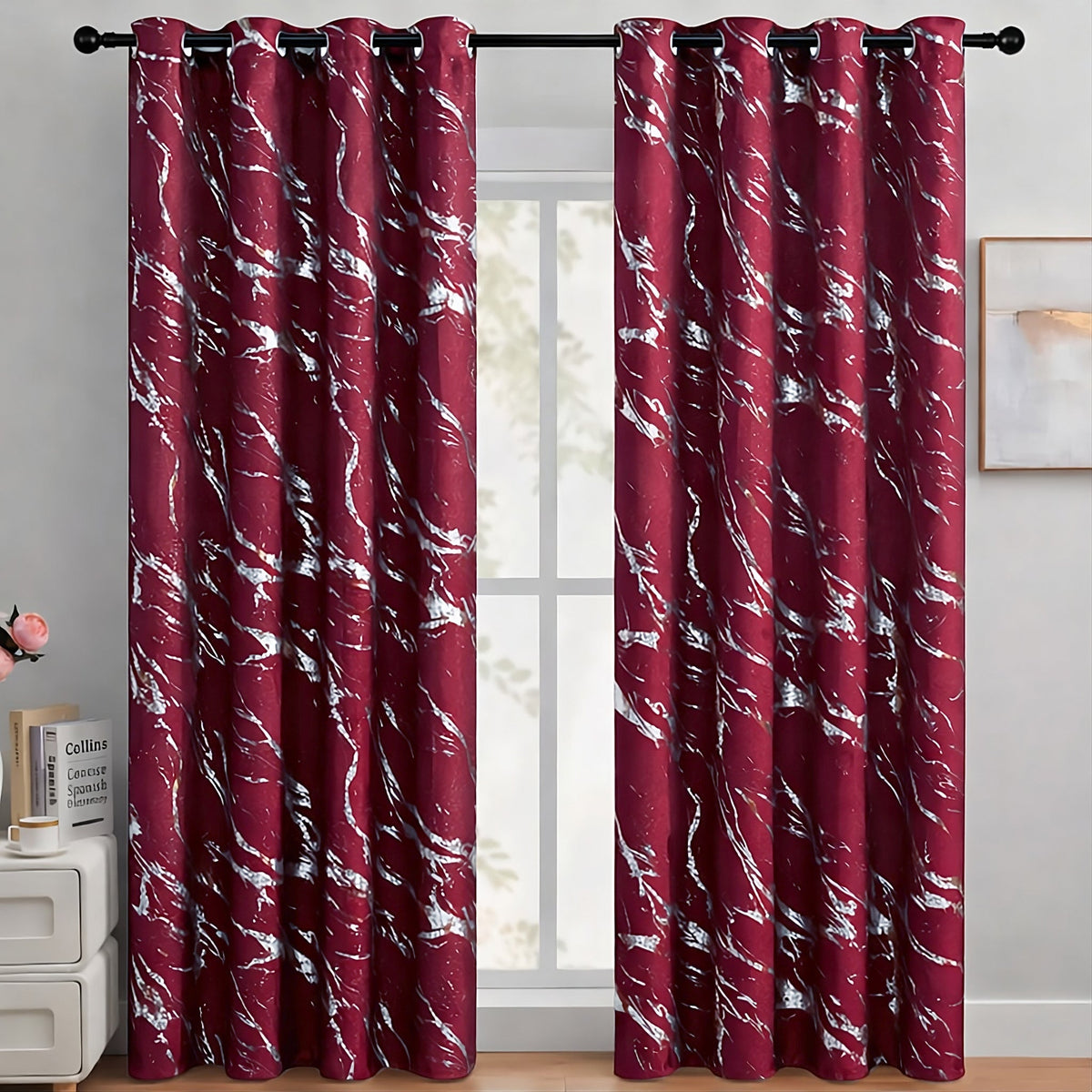 Elyse Thermal Blackout Eyelet Curtains With Silver Foil (Red)