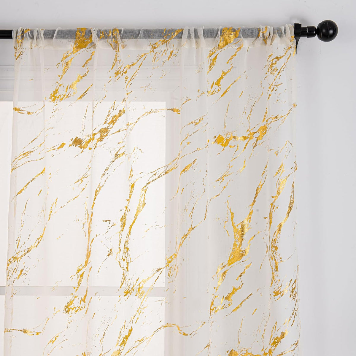 Elyse Marble Design Slot Top Voile Panel With Gold Foil