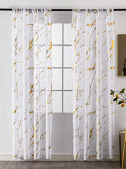 Elyse Marble Design Slot Top Voile Panel With Gold Foil