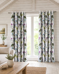Emma Floral Botanical Eyelet Thermal Curtains Watercolour Print Ready Made Pair