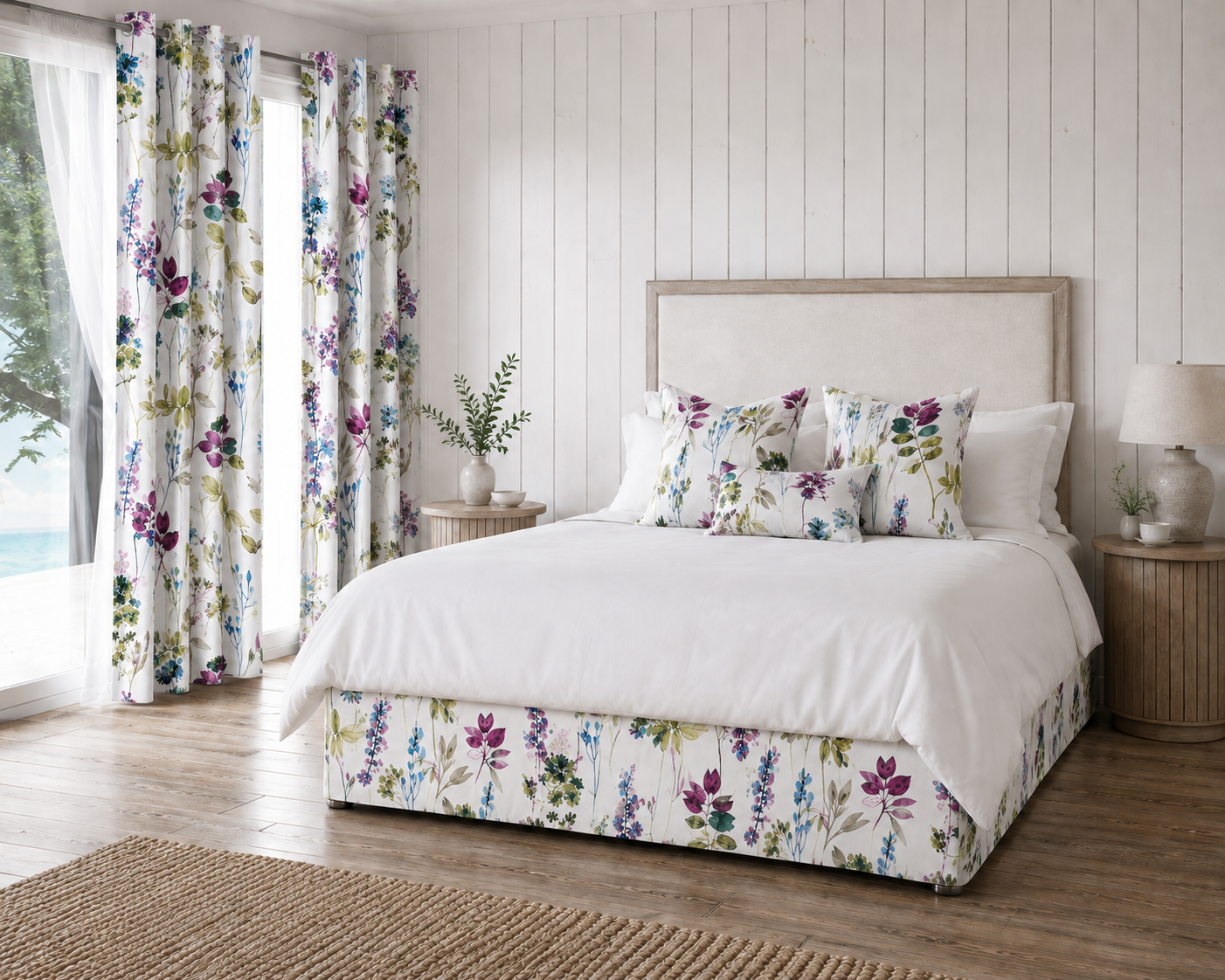 Emma Floral Botanical Eyelet Thermal Curtains Watercolour Print Ready Made Pair