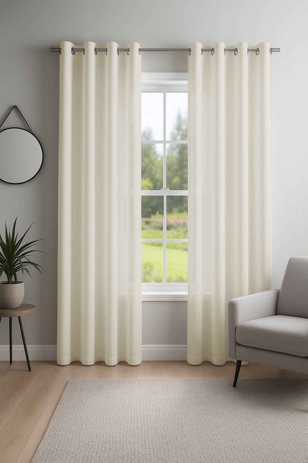 Evie Lined Voile Eyelet Curtain (Cream)