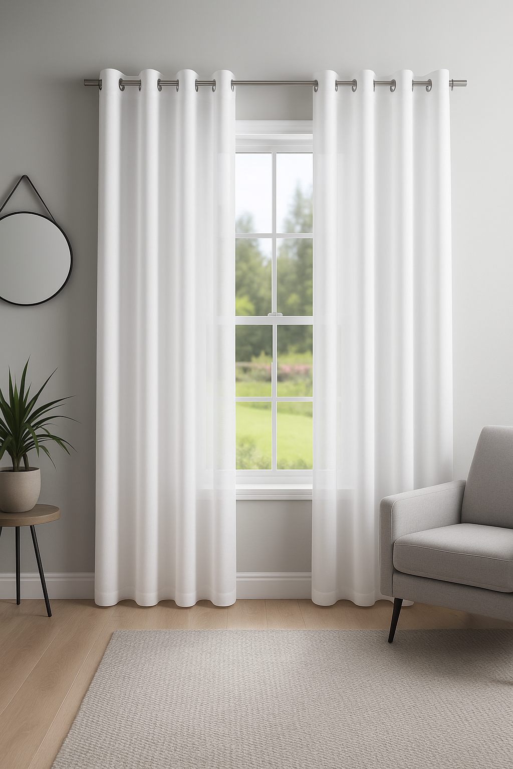 Evie Lined Voile Eyelet Curtains (White)