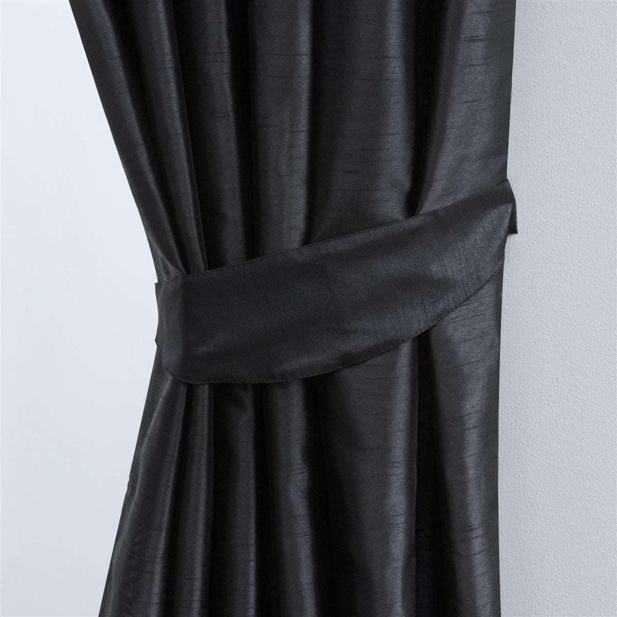Faux Silk Pencil Pleat Fully Lined Curtains (Black)