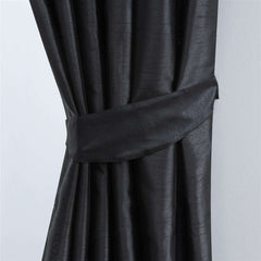 Faux Silk Pencil Pleat Fully Lined Curtains (Black)