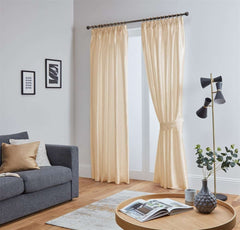 Faux Silk Pencil Pleat Fully Lined Curtains (Cream)