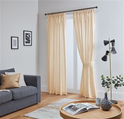 Faux Silk Pencil Pleat Fully Lined Curtains (Cream)