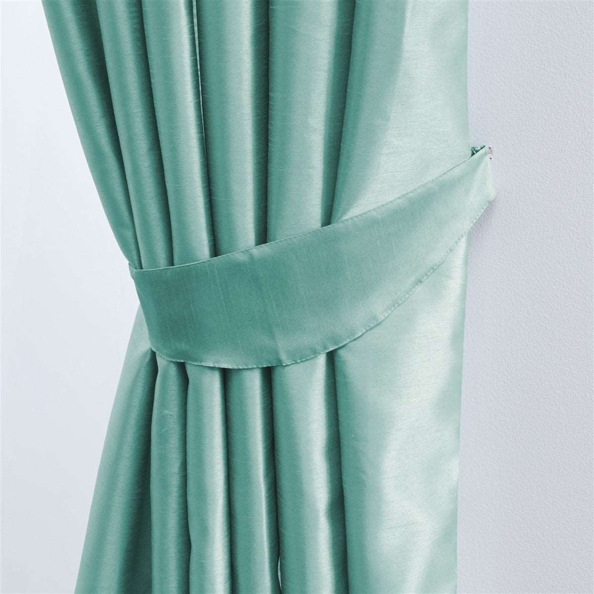 Faux Silk Pencil Pleat Fully Lined Curtains (Duck Egg)