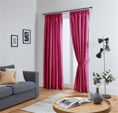 Faux Silk Pencil Pleat Fully Lined Curtains (Fuchsia)