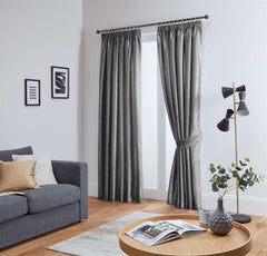Faux Silk Pencil Pleat Fully Lined Curtains (Grey)