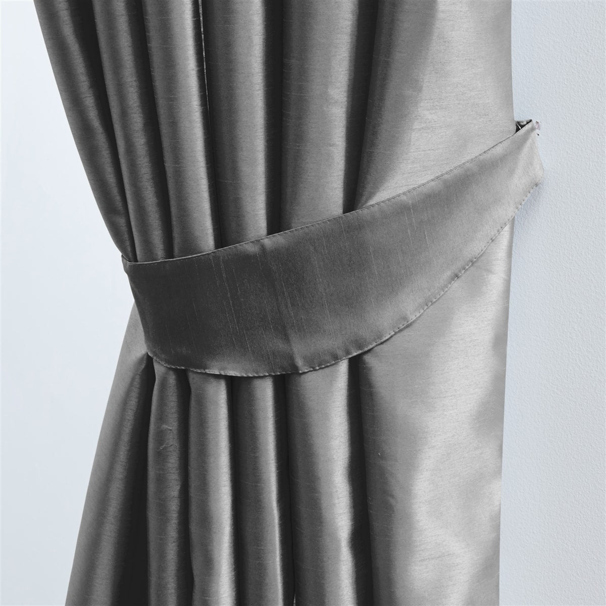 Faux Silk Pencil Pleat Fully Lined Curtains (Grey)