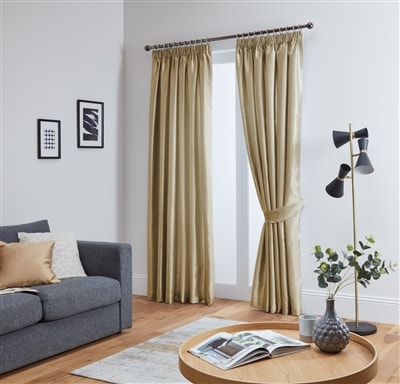 Faux Silk Pencil Pleat Fully Lined Curtains (Latte)