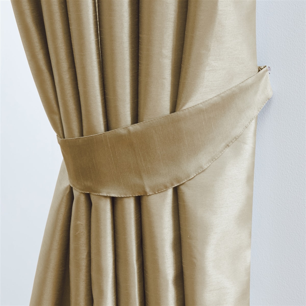Faux Silk Pencil Pleat Fully Lined Curtains (Latte)