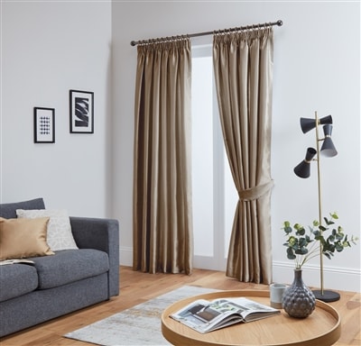 Faux Silk Pencil Pleat Fully Lined Curtains (Mocha)