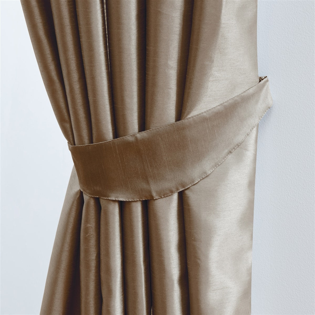 Faux Silk Pencil Pleat Fully Lined Curtains (Mocha)