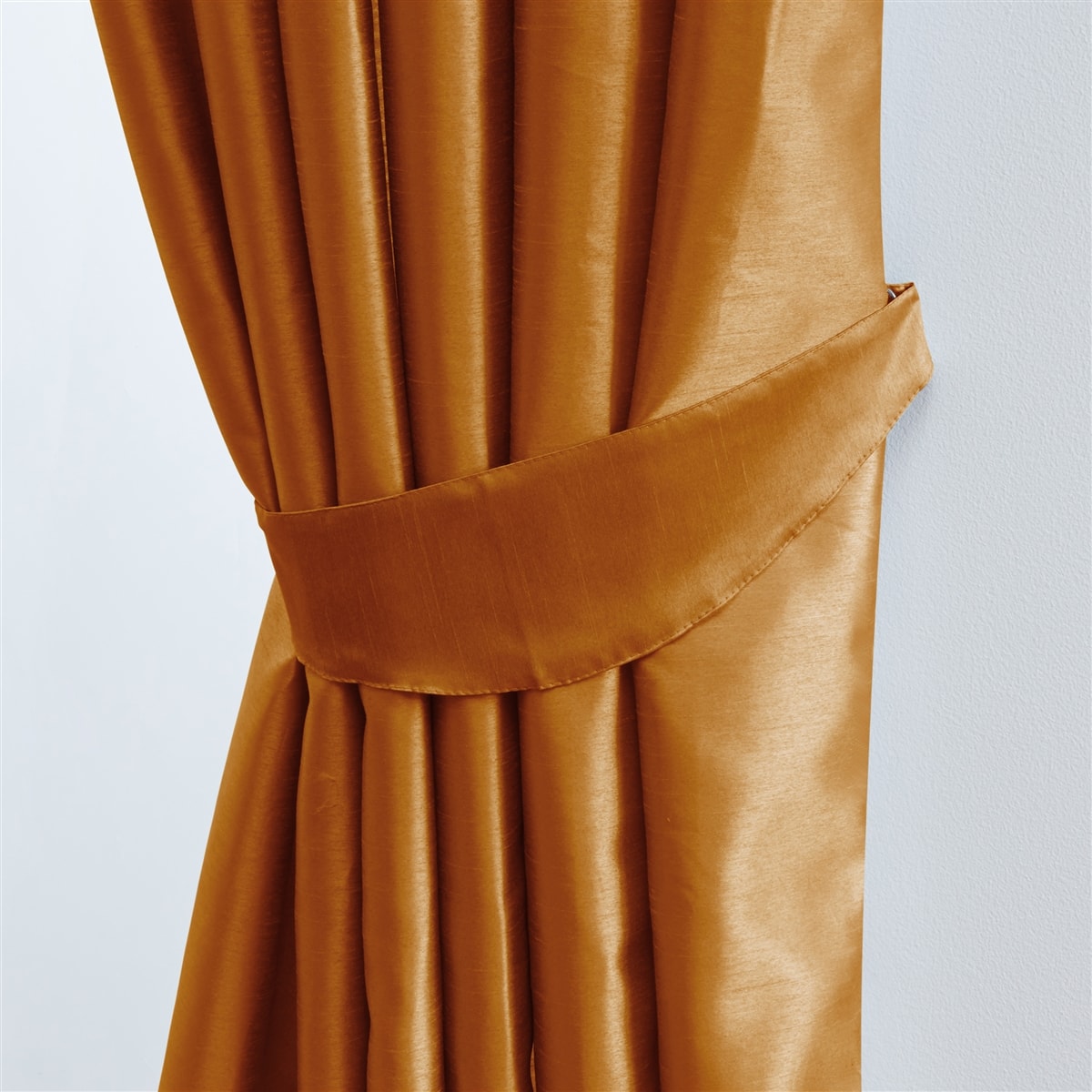 Faux Silk Pencil Pleat Fully Lined Curtains (Orange)